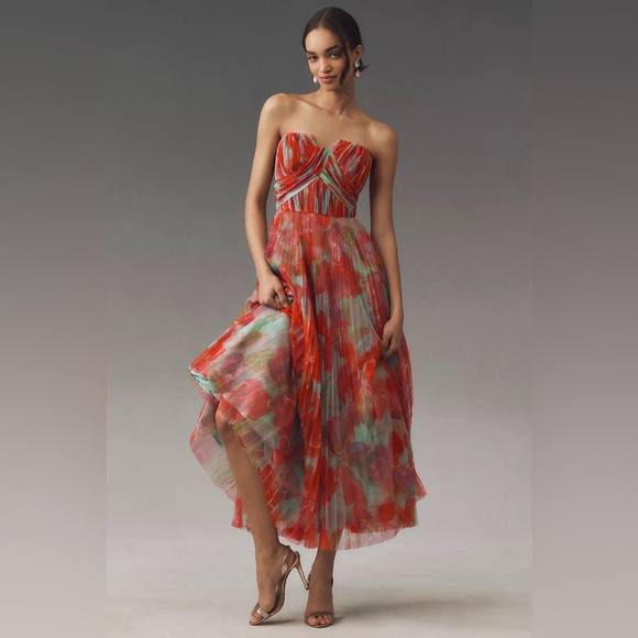 Hutch Dresses & Skirts - Hutch Corene Strapless Tulle A-Line Midi Dress in Blue & White Size 2 NWT